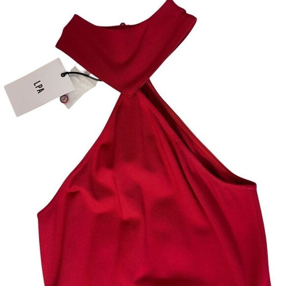 LPA Mock Neck Midi Length fitted bodycon Dress red size small new - Picture 5 of 12